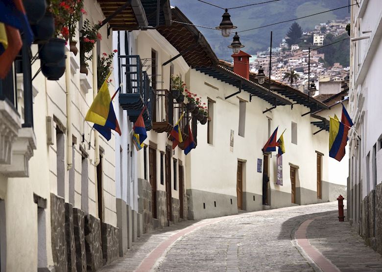 The cobbled streets of Quito's Old Town The cobbled streets of Quito's Old Town