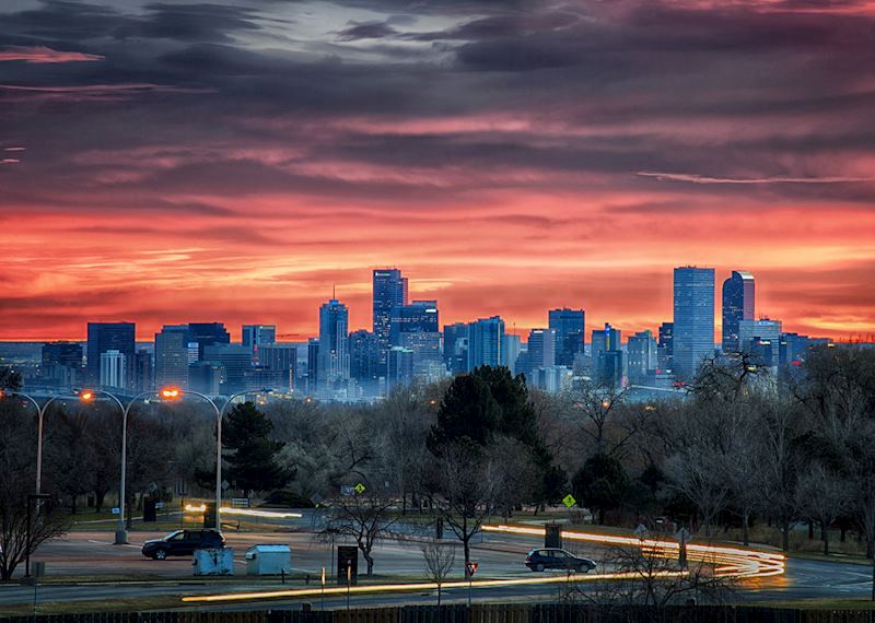 Denver skyline at sunset