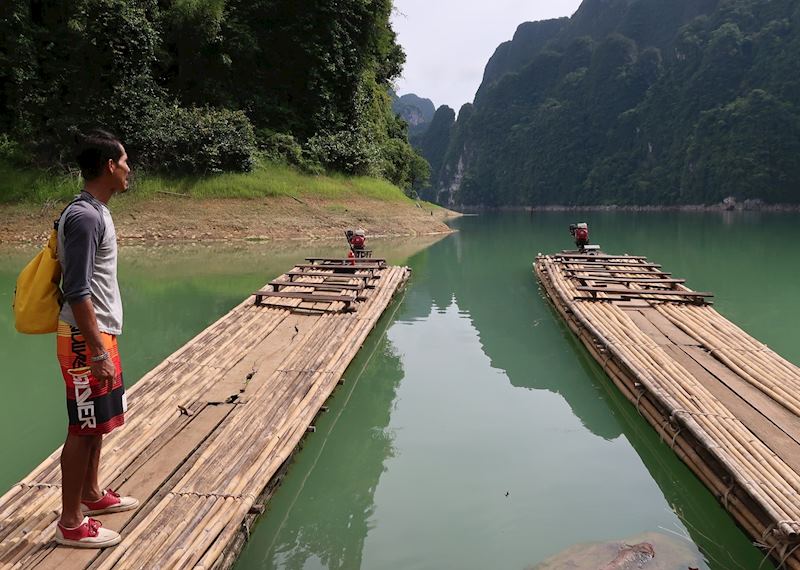 Bamboo rafts on Cheow Larn Lake
