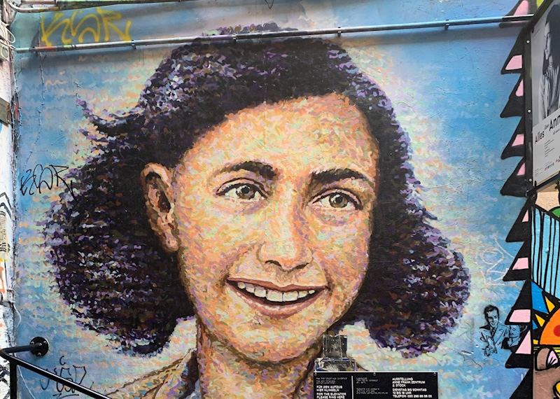 Street art mural of Anne Frank