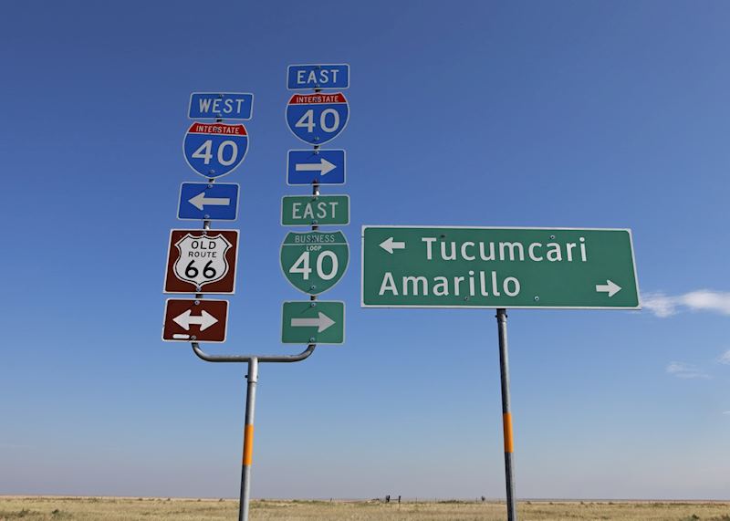 Route 66 road signs near Amarillo, Texas