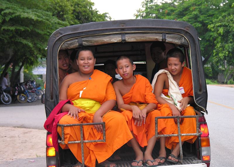 Young monks travelling by songthaew, Chiang Mai