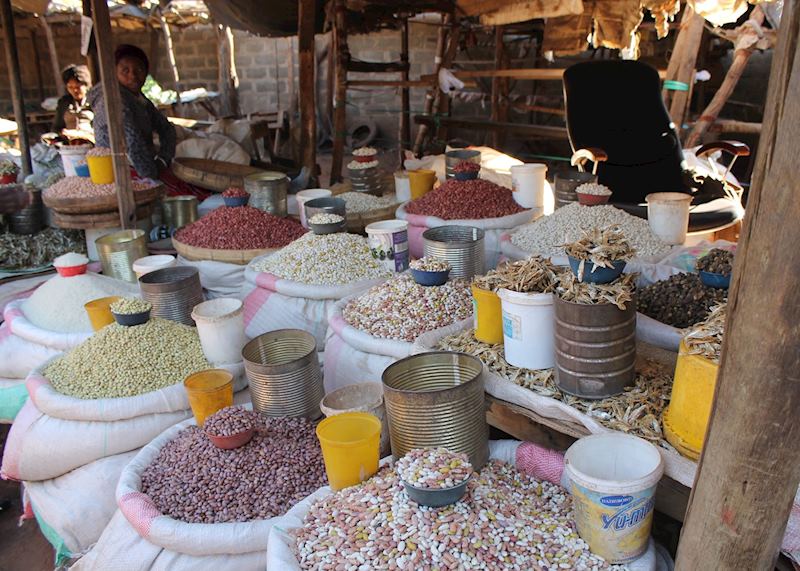 A colourful market stall in Livingstone