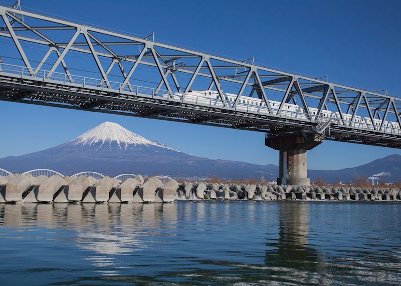 'Shinkansen' bullet train and Mount Fuji