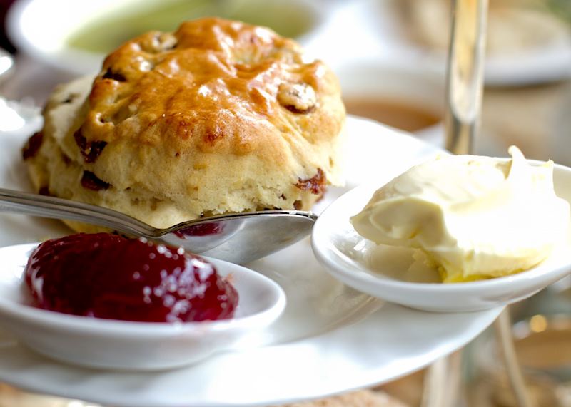 Scones with jam and clotted cream, England