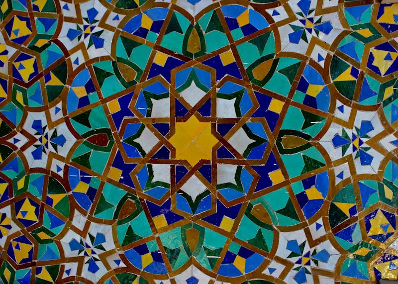 The intricate mosaics featured at the Hassan II Mosque 