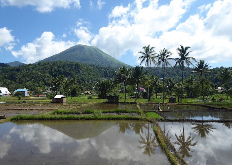 View of Mount Lokon in countryside around Tomohon