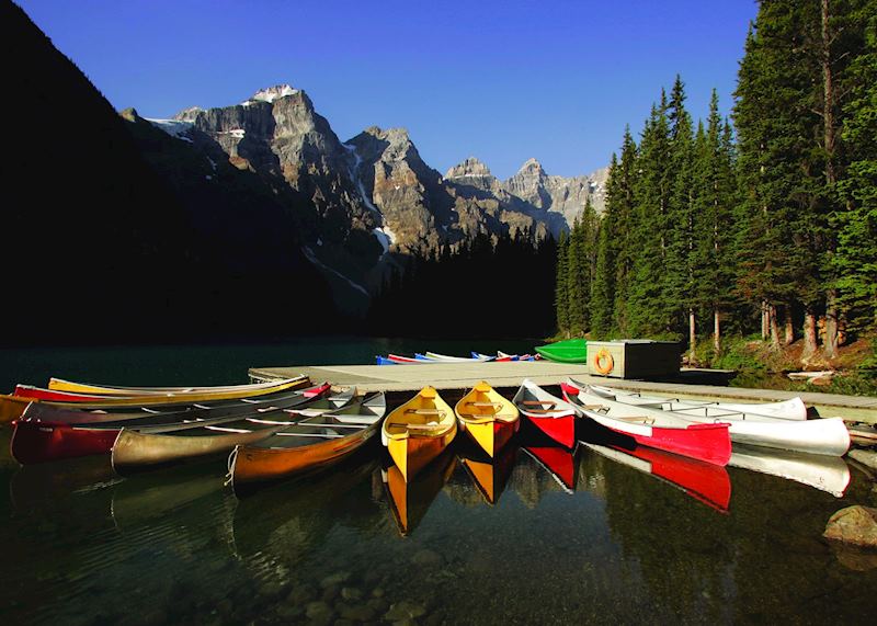 Canoes on Moraine Lake, Canada