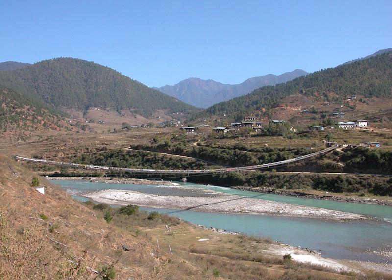Longest suspension bridge in Bhutan, Punakha valley