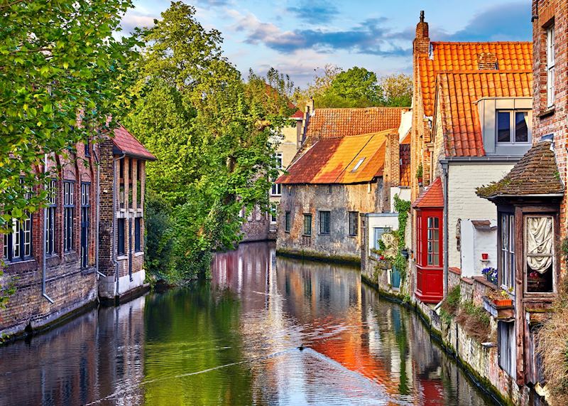Vibrant houses along Bruges' canal