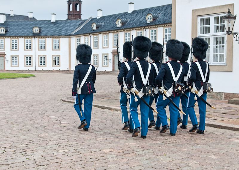 Royal guards changing on Fredensborg Palace 