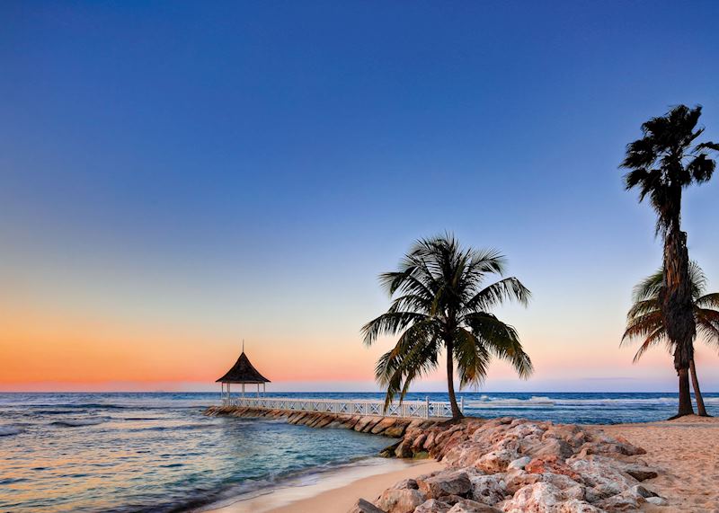 Sunset on the beach and gazebo