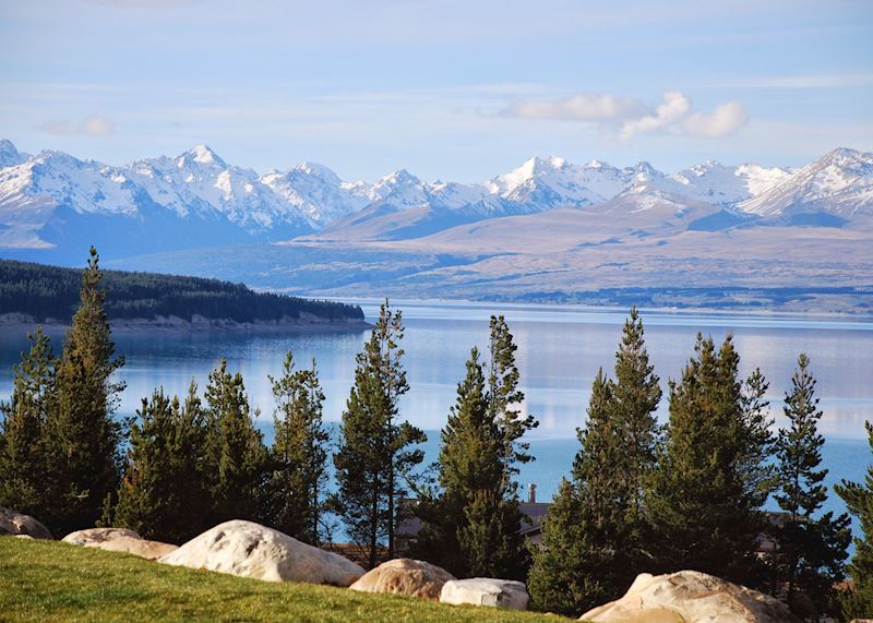Views over Lake Pukaki from above Mount Cook Lakeside Retreat