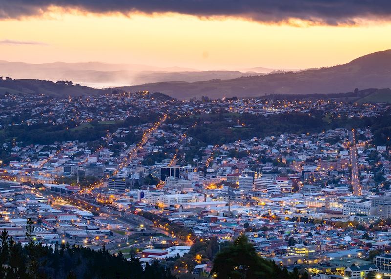 Dunedin skyline at sunset