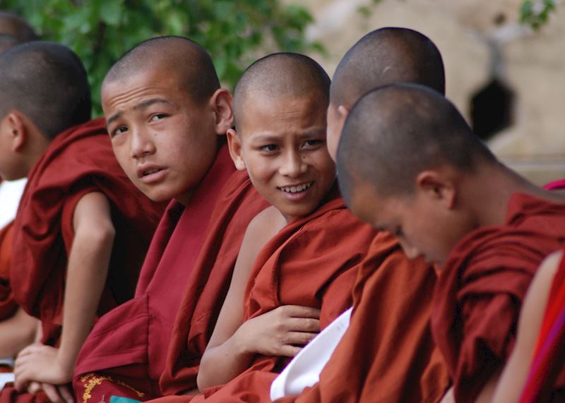 Novice monks chat between lectures in Nyaungshwe