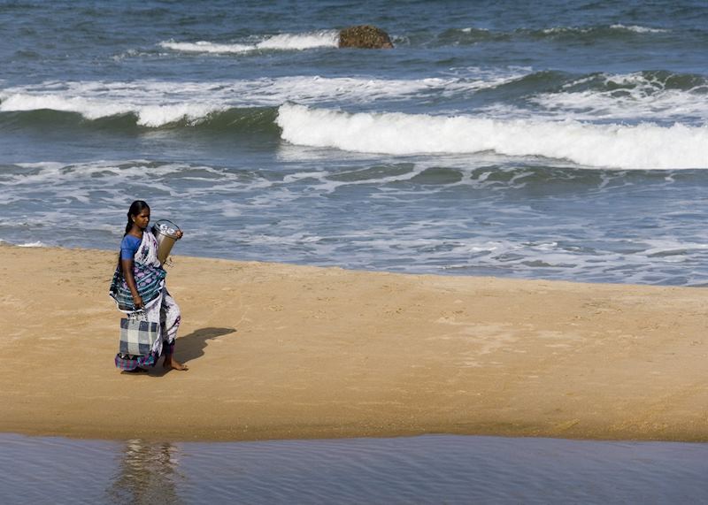 Waves breaking on the coast of India, Mahabalipuram, India