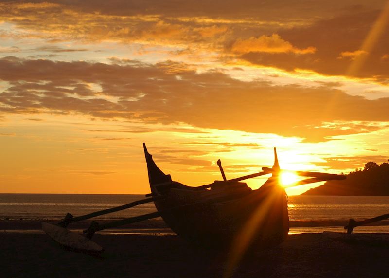 A traditional dhow on the beach at Nosy Be, Madagascar