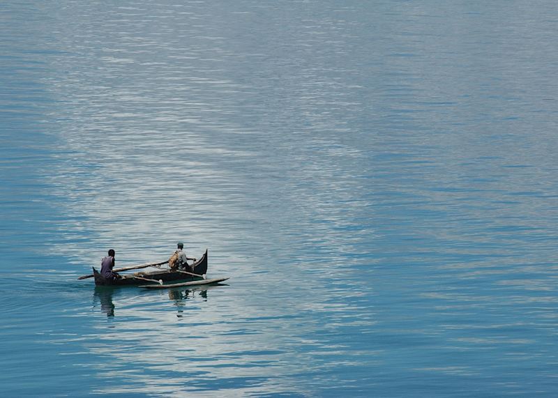 Fishermen in a pirogue off Nosy Komba