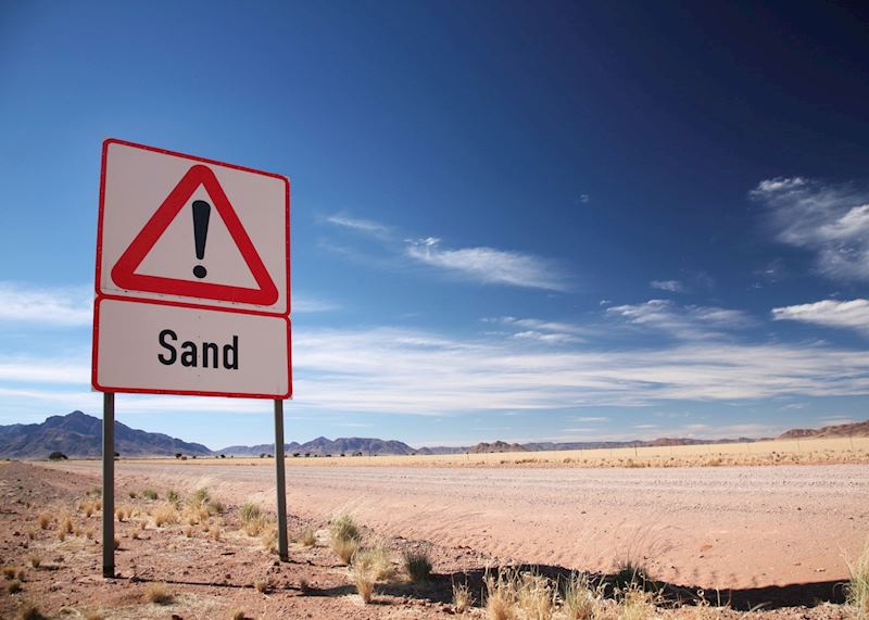 There is often sand on the road from Aus to Lüderitz