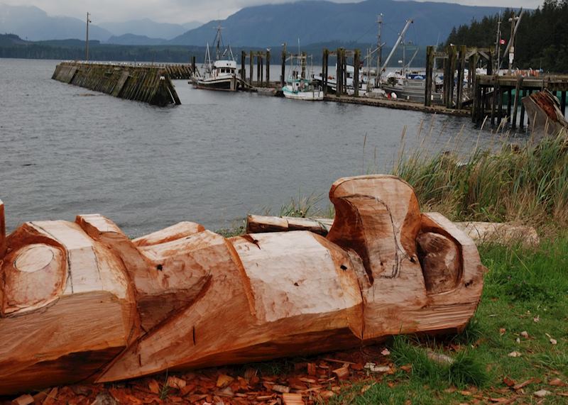 First Nations culture, Alert Bay - carving a totem pole