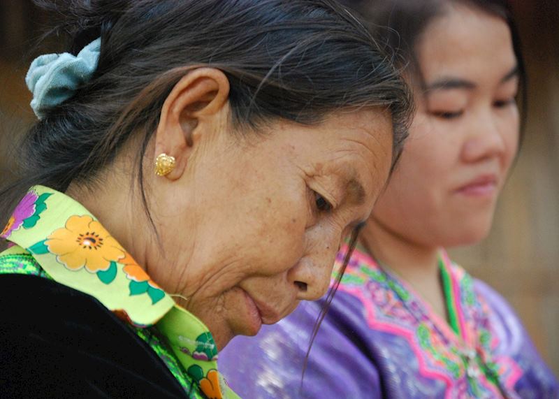Lahu ladies preparing batik dye, Golden Triangle, Thailand