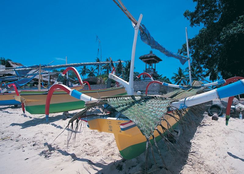 Local fishing boats on tropical shores, Bali