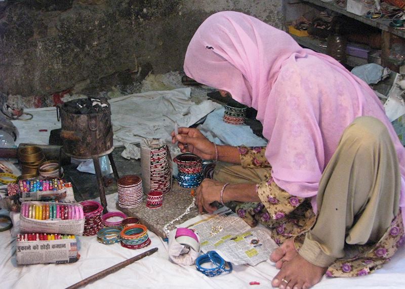 Bangles being made out of lac at Maniharon ka Rasta