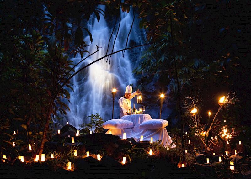 Private candlelit dining at the jungle waterfall, Sarojin, Khao Lak