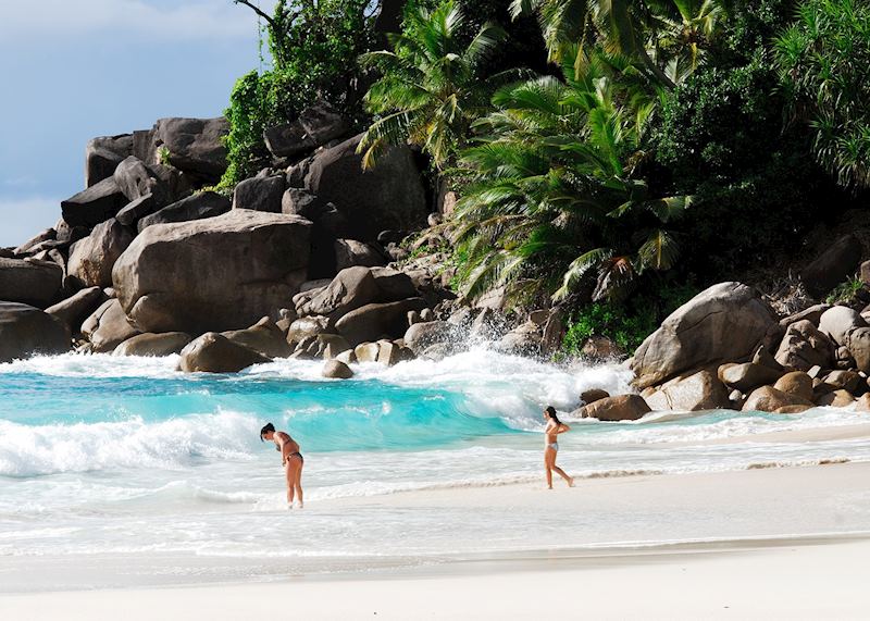 Swimming in the surf, Mahé