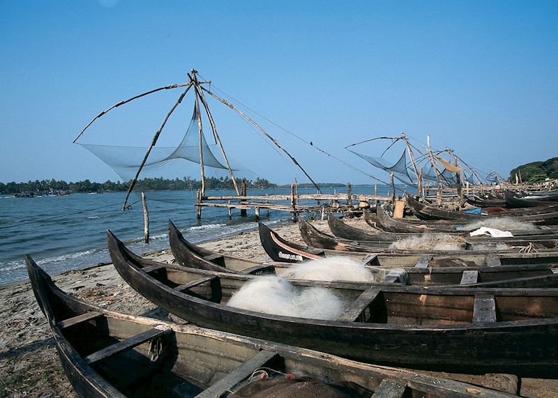 Chinese fishing nets and boats, Cochin, Kerala