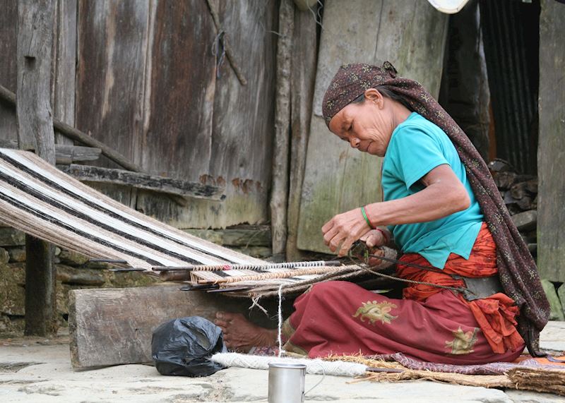Traditional weaving in a Gurung village, Annapurna foothills