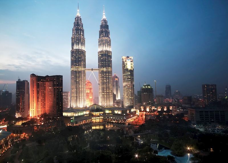 Petronas Towers at dusk, Kuala Lumpur, Malaysia