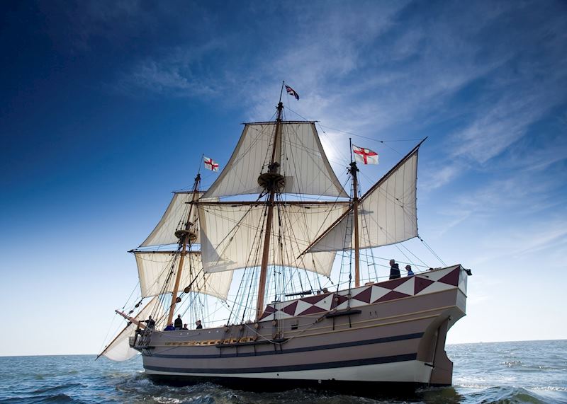 A replica of the Godspeed that sailed to Virginia in 1606 to found the settlement at Jamestown