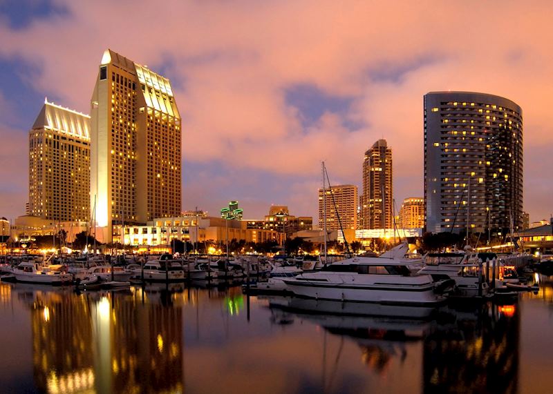 The San Diego skyline at dusk