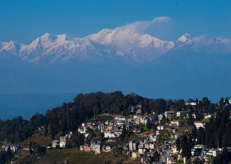 Mount Kangchenjunga towering over Darjeeling town