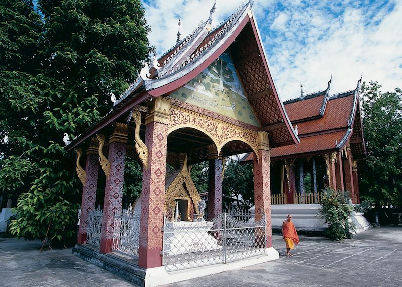 Monk in temple grounds, Luang Prabang