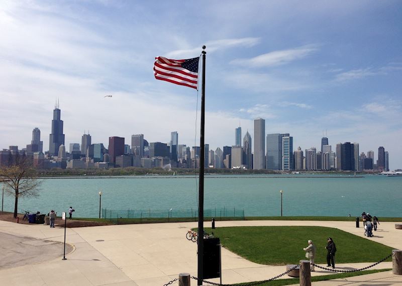 The Chicago skyline and Lake Michigan
