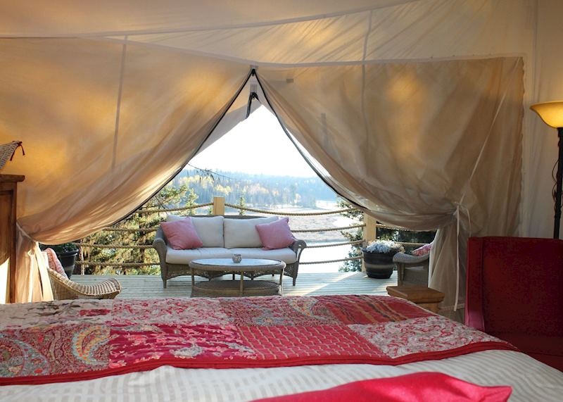 A guest tent at Siwash Lake Wilderness Resort