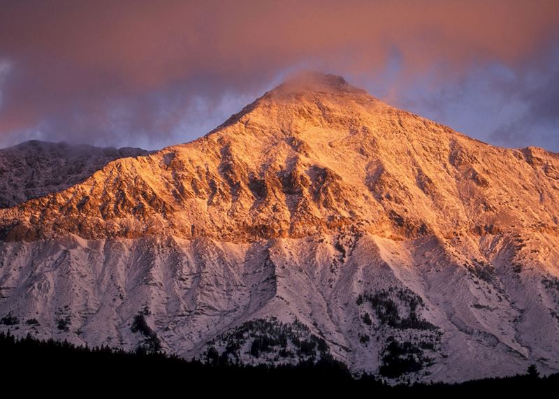 Snow-capped peaks in Glacier National Park, Montana