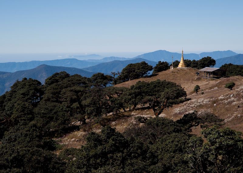 Zina Mam Aung golden stupa on the top of Mount Victoria, Chin State, Myanmar
