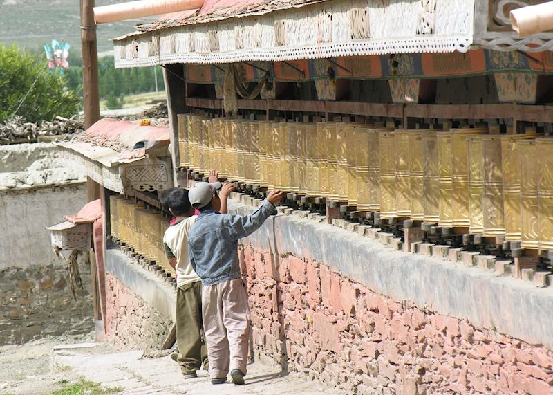 Prayer wheels at Tsetang Monastery