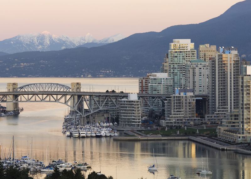 Vancouver and surrounding mountains in winter