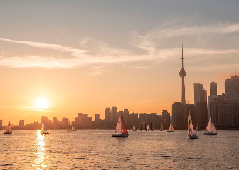 Sunset view of the city from the islands, Toronto