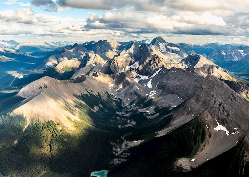Aerial views over Spray Valley Provincial Park, near Canmore, Alberta